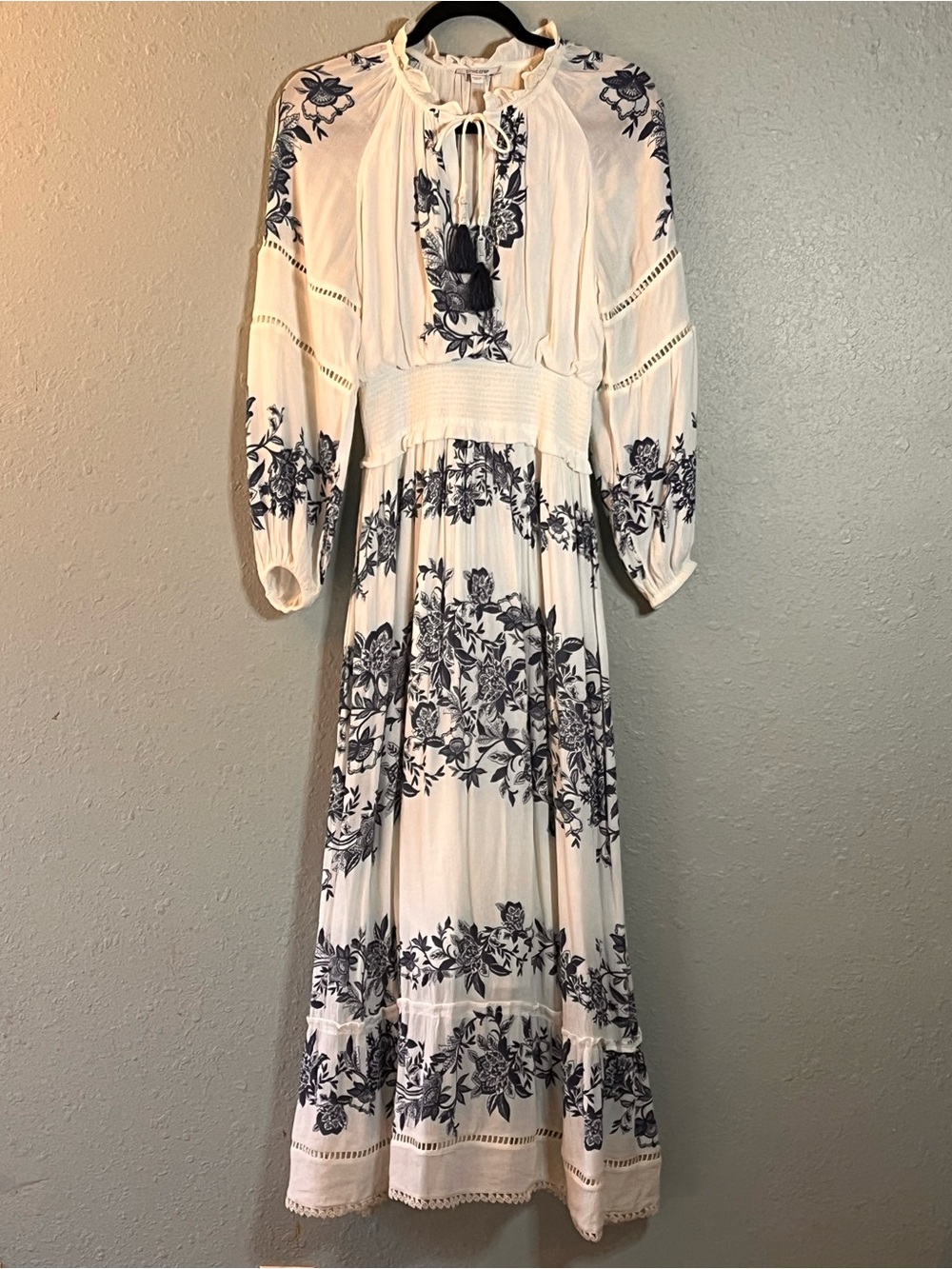 Chico’s Blue White Floral Crinkle Gauze Maxi Dress Boho Cottagecore Romantic - Picture 2 of 8